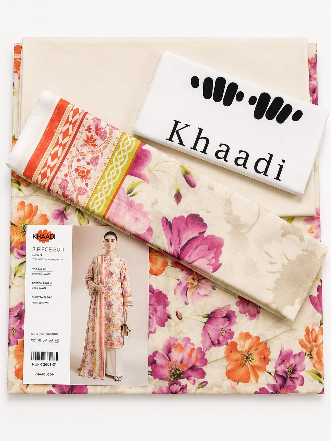 Khaadi Cream Floral Printed Lawn Suit Khaadi 3 Piece Printed Lawn Suit Cream Floral with Printed Lawn Dupatta Unstitched Summer Collection