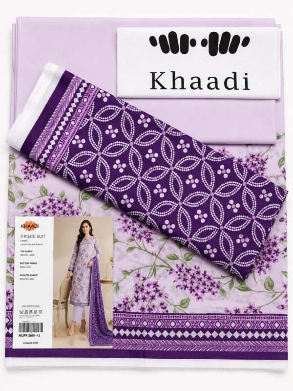 Khaadi 3 Piece Printed Lawn Suit Lavender Purple with Printed Lawn Dupatta Unstitched Summer Collection