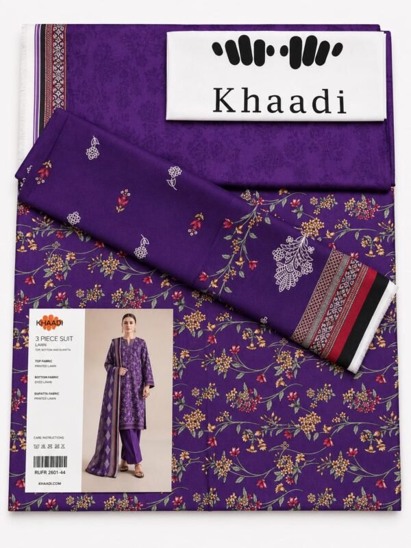 Khaadi 3 Piece Printed Lawn Suit Royal Purple with Printed Lawn Dupatta Unstitched Summer Collection