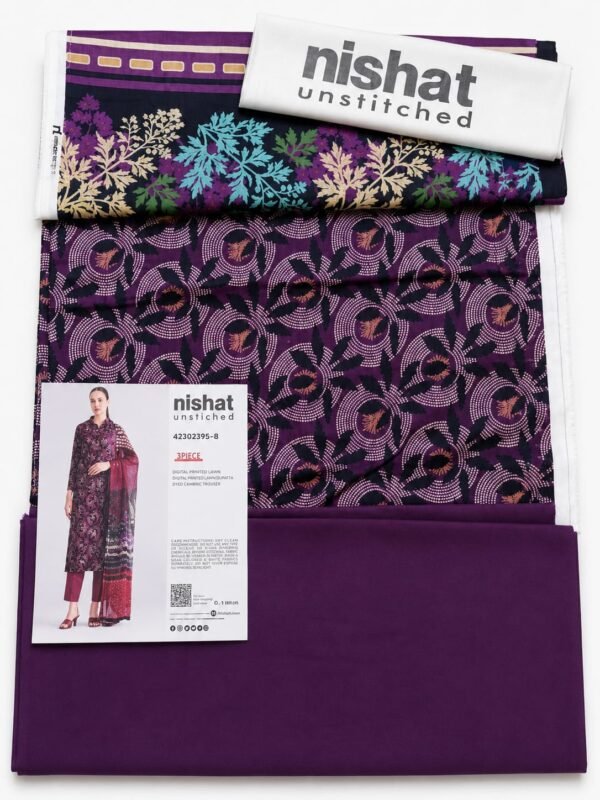 Nishat Unstitched 3 Piece Digital Printed Lawn Suit 42302395-8 Purple Premium Lawn Collection