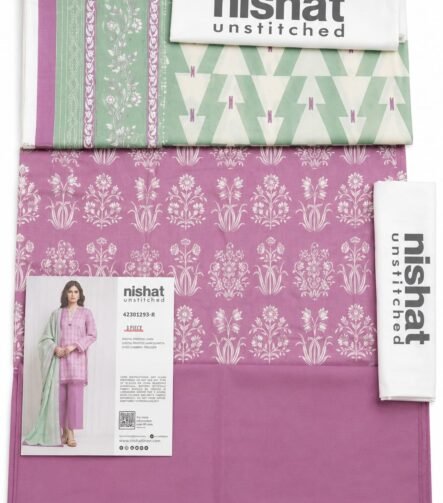 Nishat Unstitched 3 Piece Digital Printed Lawn Suit 42301293-R Pink and Mint Green Premium Lawn Collection