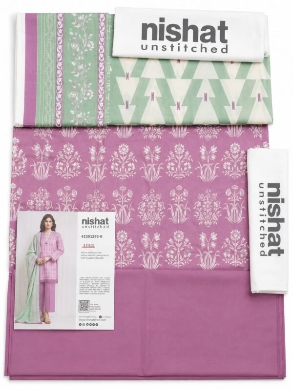 Nishat Unstitched 3 Piece Digital Printed Lawn Suit 42301293-R Pink and Mint Green Premium Lawn Collection