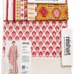 Nishat Unstitched 3 Piece Printed Lawn Suit for Women – Mustard, Red & White