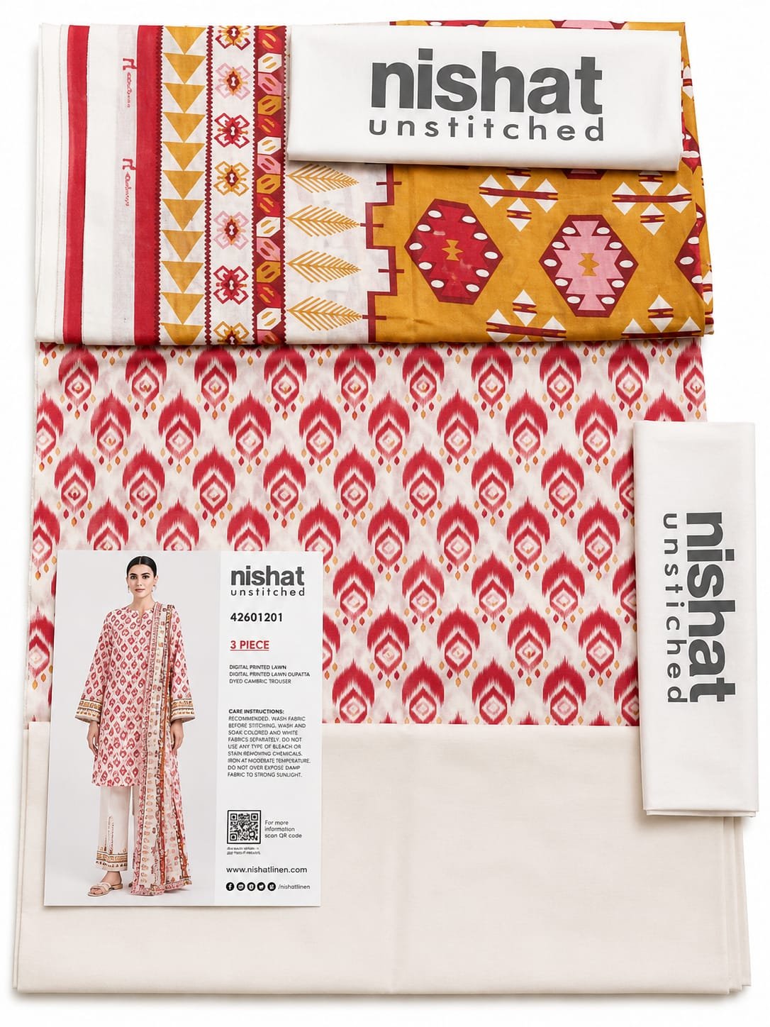 WhatsApp Image 2026-07-20 at 6.14.51 PM Nishat Unstitched 3 Piece Printed Lawn Suit for Women – Mustard, Red & White - Image 1